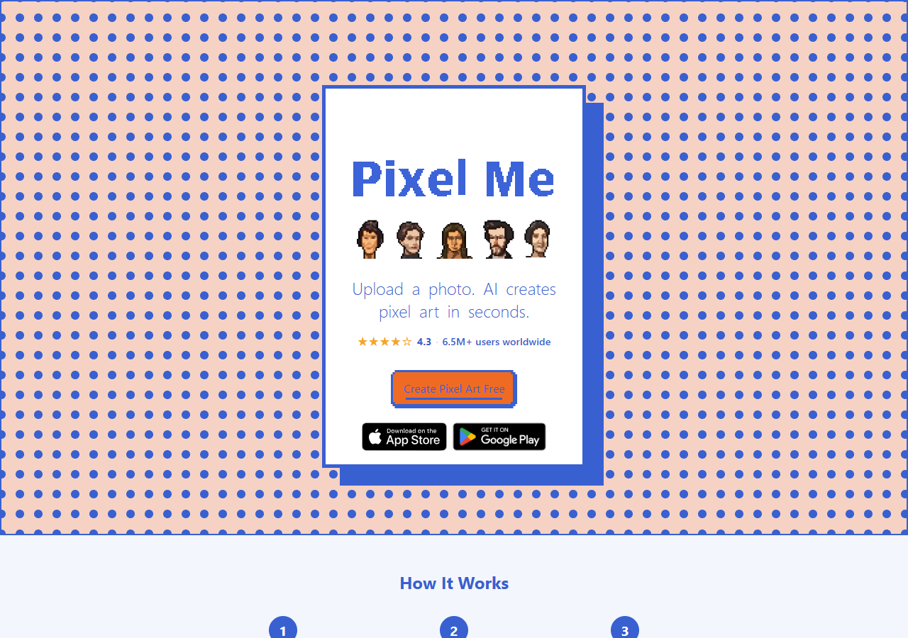 PixelMe AI tool converting a portrait photo into pixel art