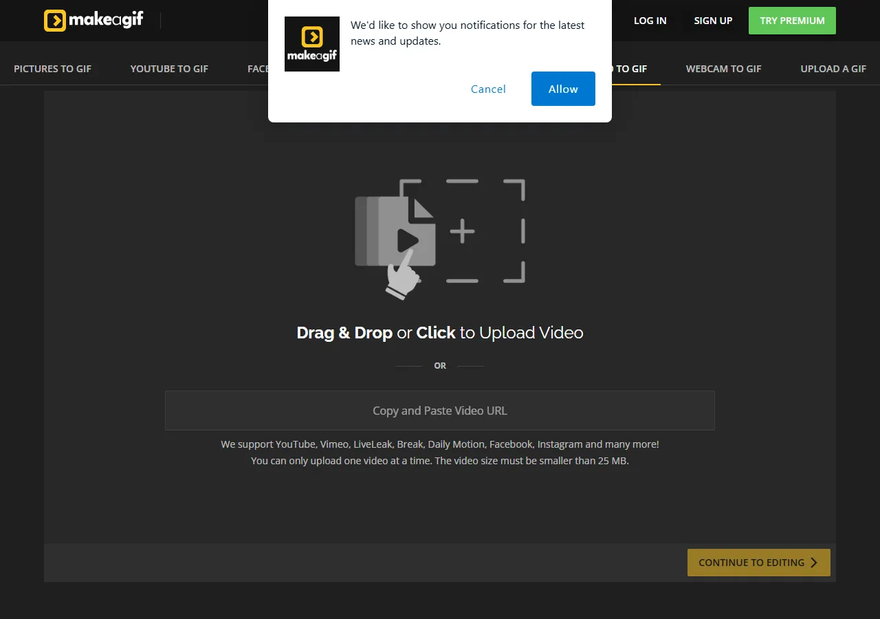 MakeAGif video-to-gif builder turning a video link into a GIF